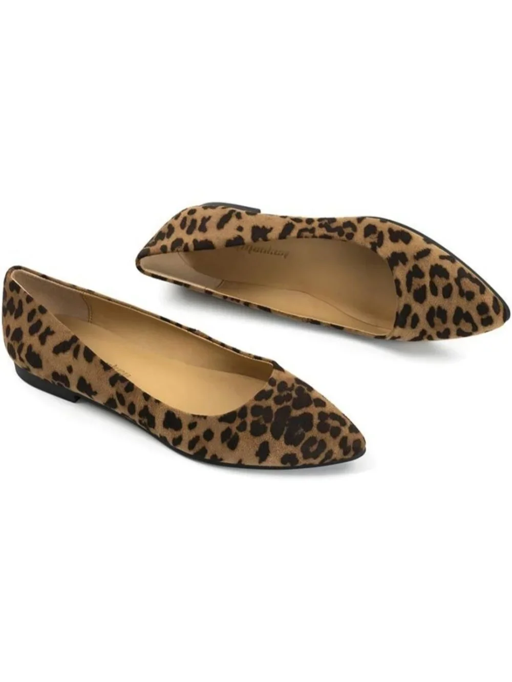 FUNKYMONKEY Women Leopard Faux Leather Pointed Toe Slip On Ballet Low Heel Flats